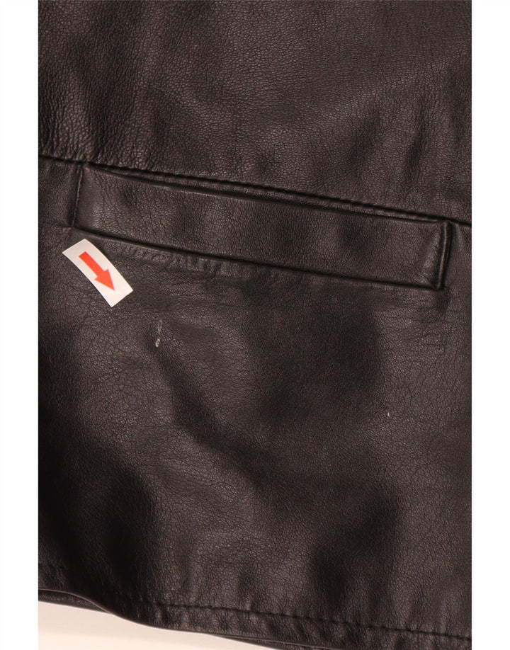 Vintage Damen Longline Lederweste UK 16 Großes schwarzes Leder