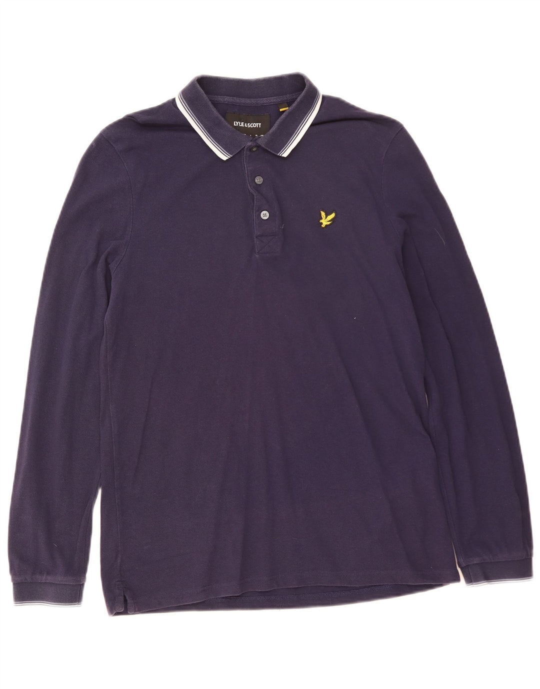 Lyle & Scott Herren-Langarm-Poloshirt, mittelmarineblaue Baumwolle
