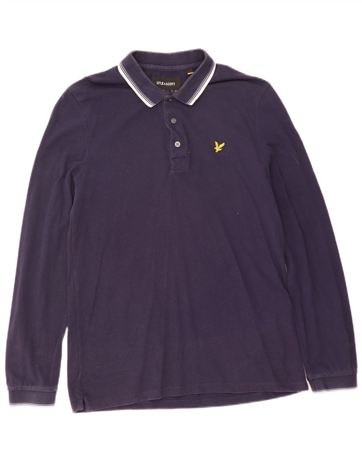 Lyle & Scott Herren-Langarm-Poloshirt, mittelmarineblaue Baumwolle