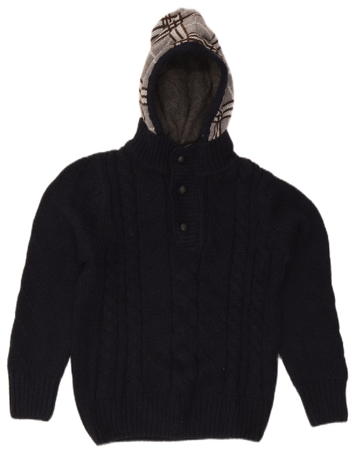 Zara Jungen-Pullover mit Kapuze und Knopfkragen, 11–12 Jahre, marineblau kariert