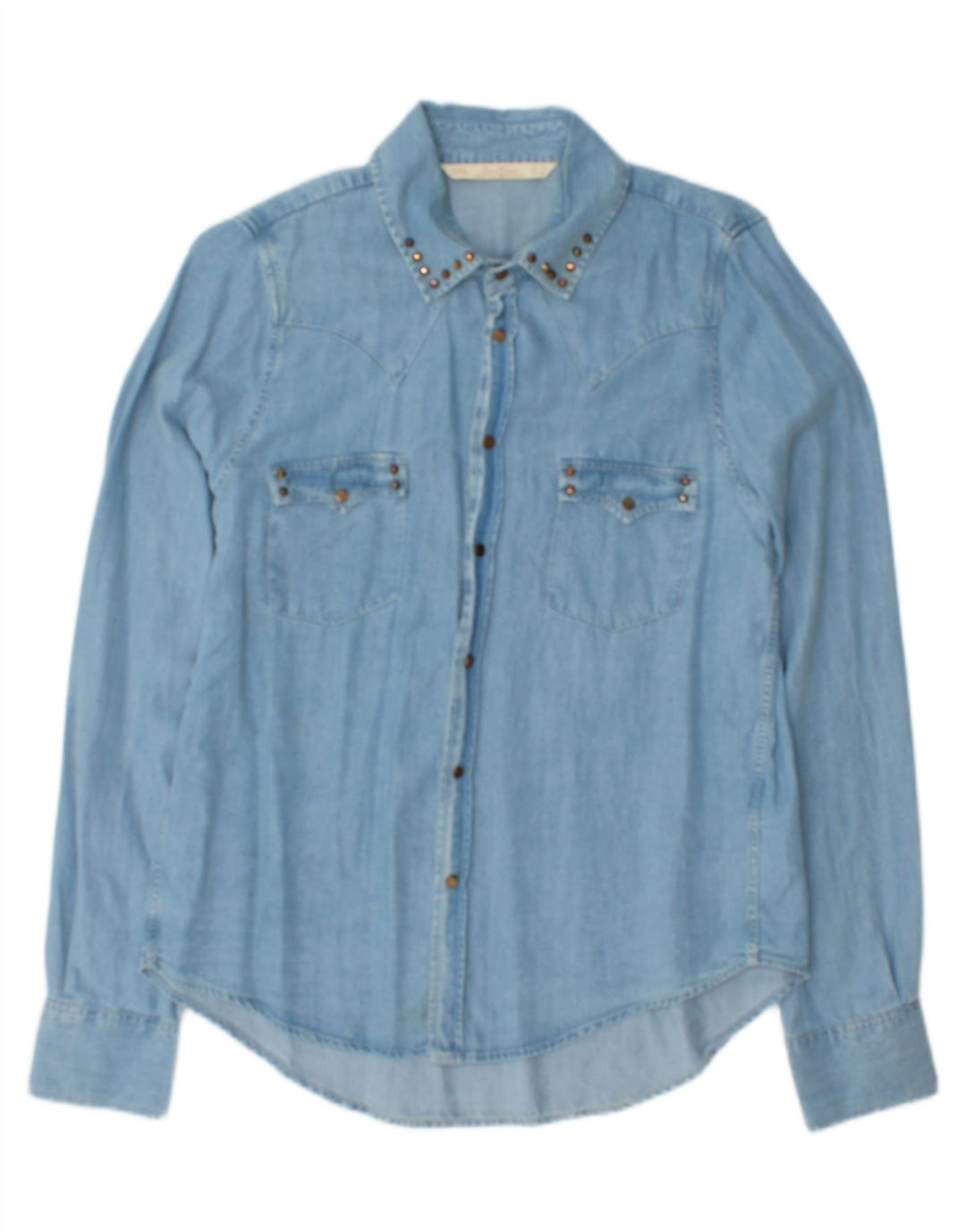 Zara Damen Jeanshemd UK 16 Large Blau Lyocell