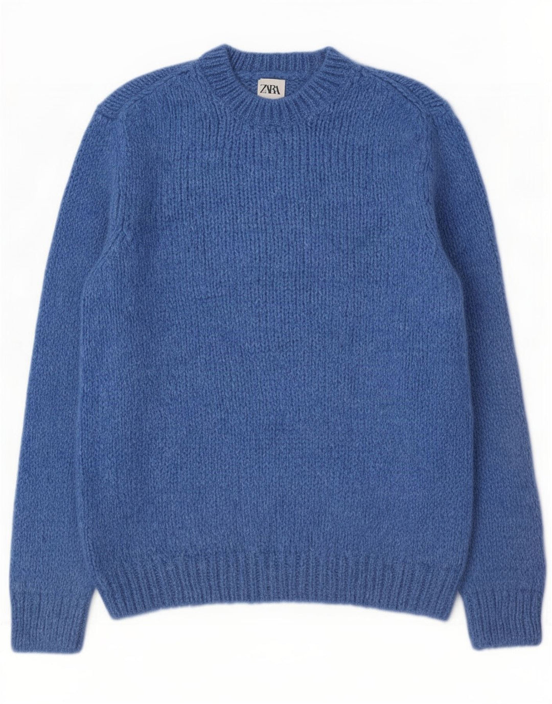 Zara Herren-Pullover mit Rundhalsausschnitt, Mittelblaues Acryl