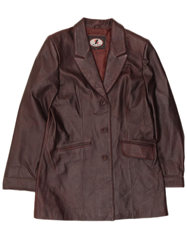 Vintage Damen 3-Knopf-Lederblazerjacke UK 22 3XL Burgunderrotes Leder