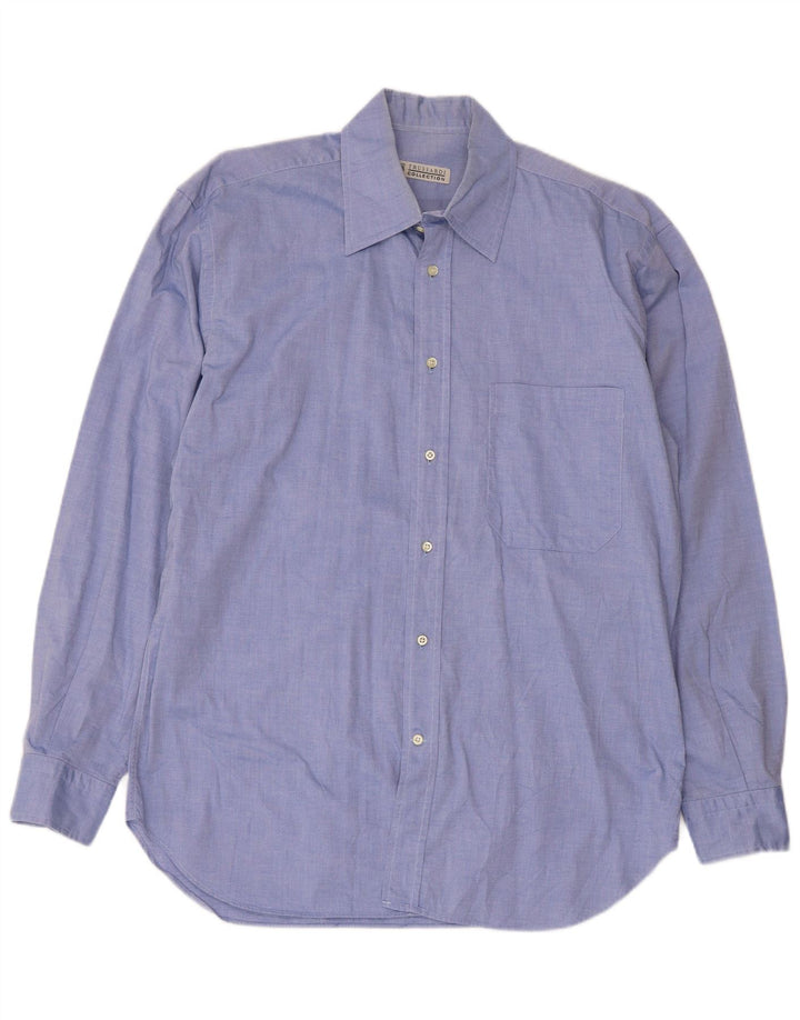 Trussardi Jeans Herrenhemd Größe 40 15 1/2 mittelblaue Baumwolle