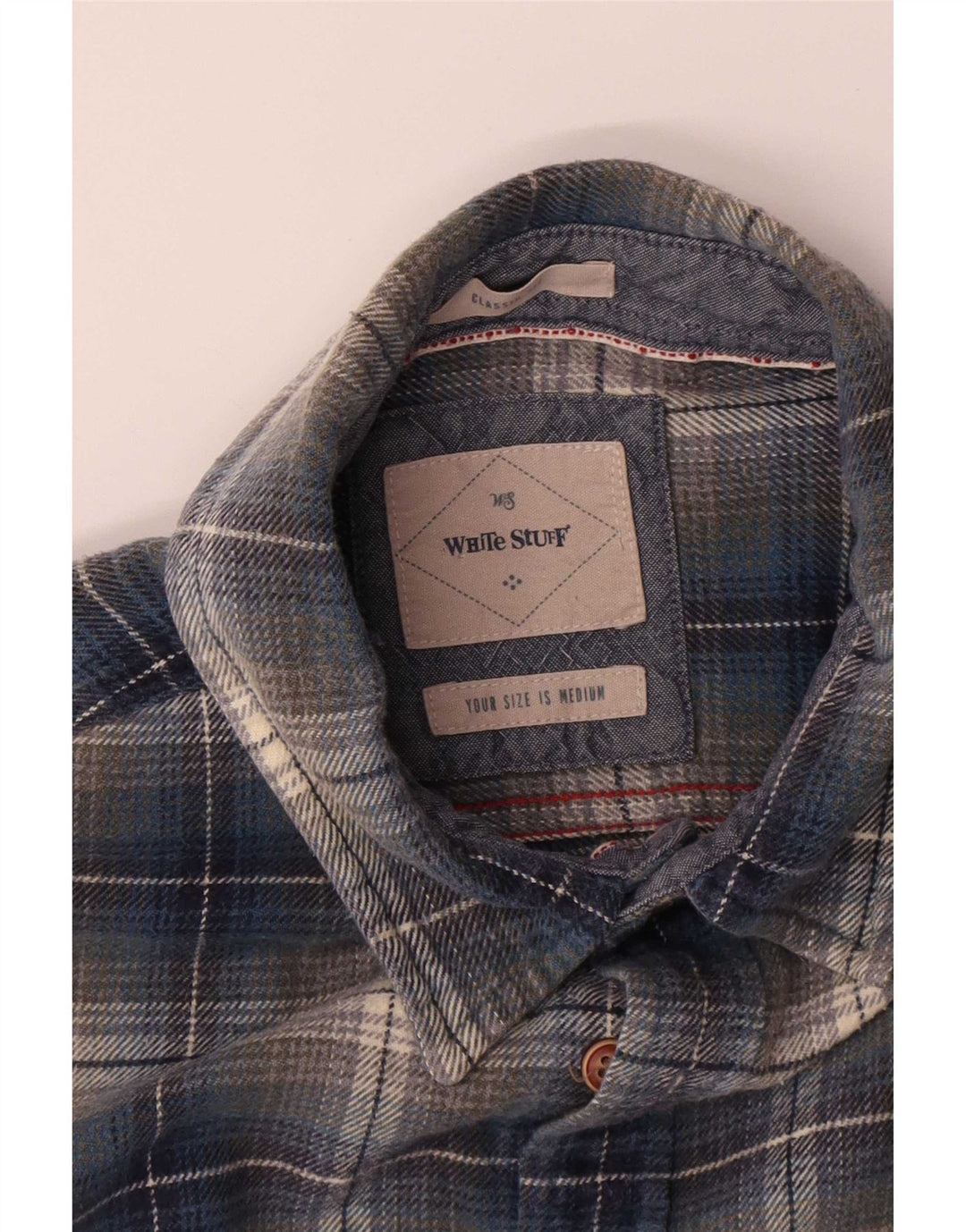 White Stuff Herren-Flanellhemd mit klassischer Passform, mittelblaue karierte Baumwolle