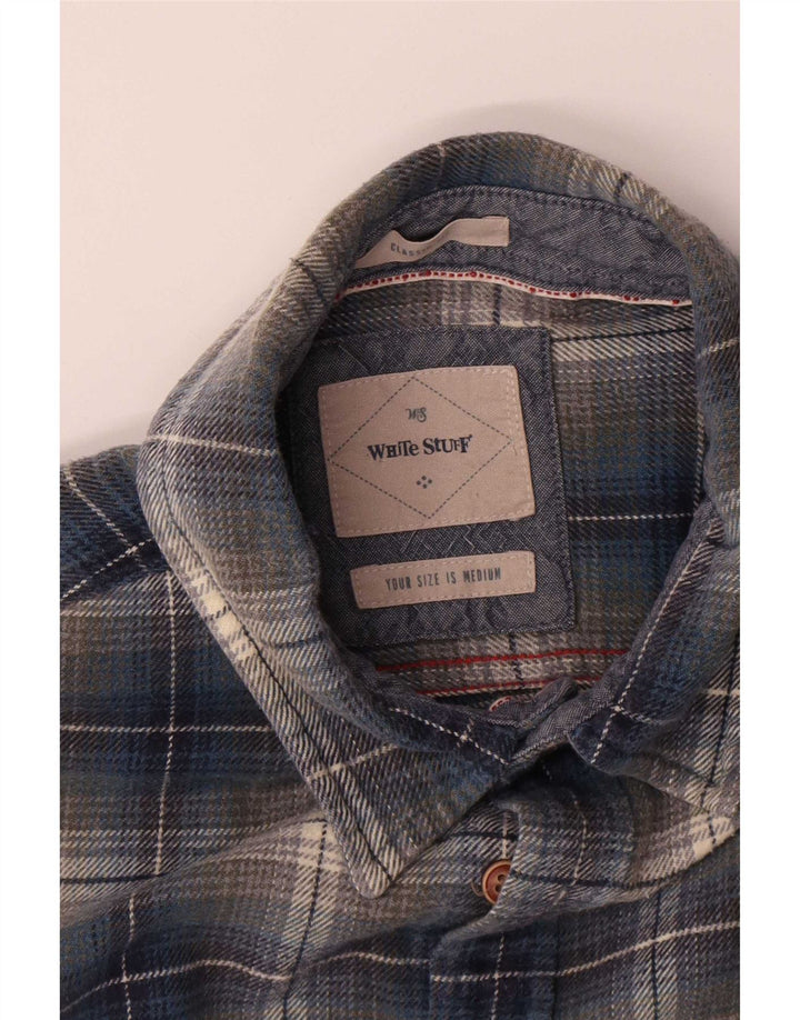 White Stuff Herren-Flanellhemd mit klassischer Passform, mittelblaue karierte Baumwolle