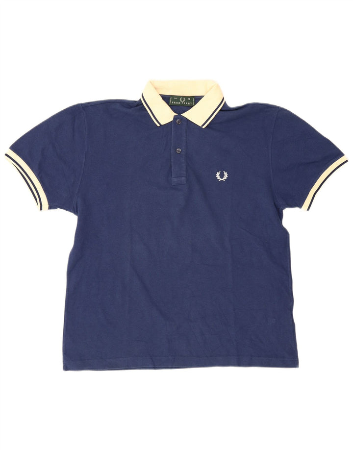 Fred Perry Herren-Poloshirt aus mittelblauer, marineblauer Colourblock-Baumwolle