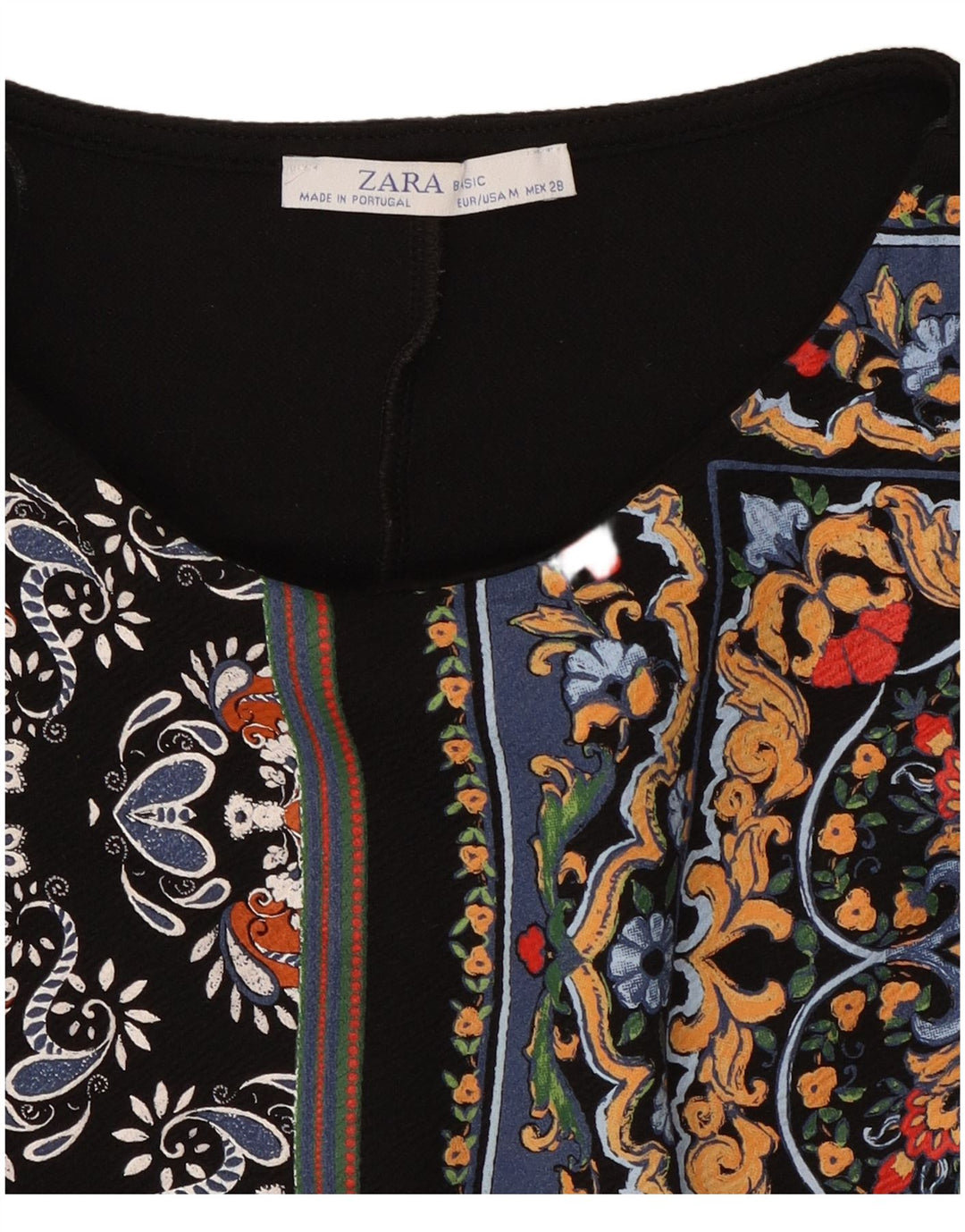 Zara Damen 3/4-Ärmel-Kaftan-Kleid UK 12 Medium Schwarz Patchwork