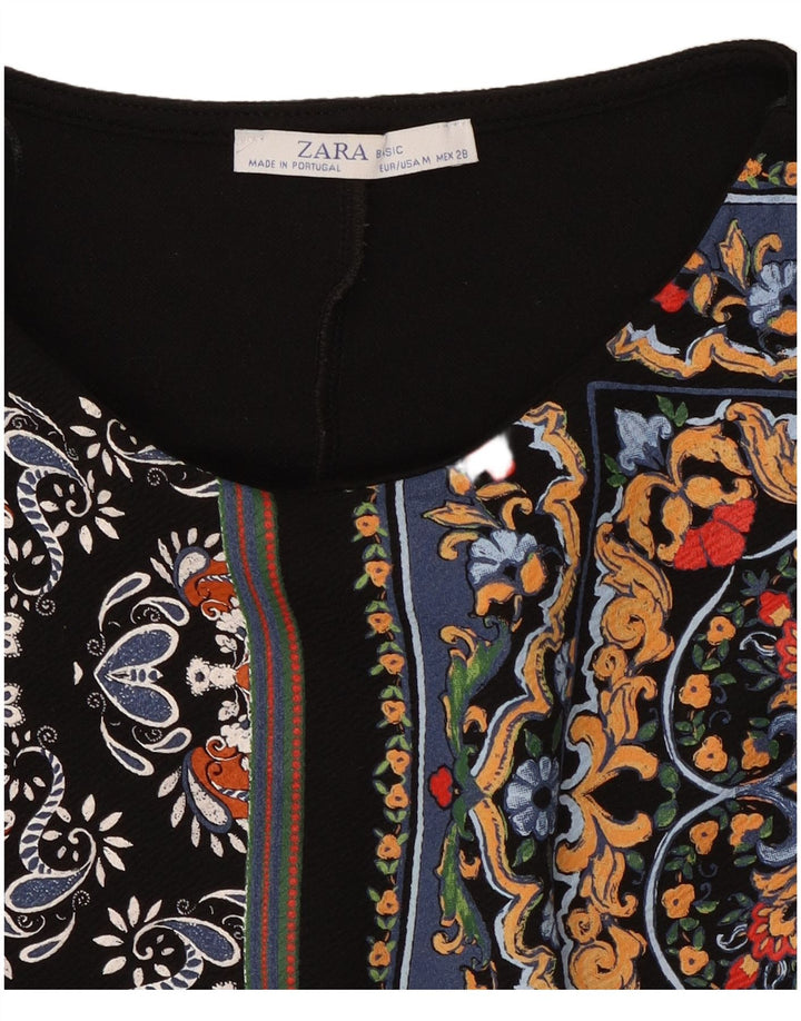 Zara Damen 3/4-Ärmel-Kaftan-Kleid UK 12 Medium Schwarz Patchwork