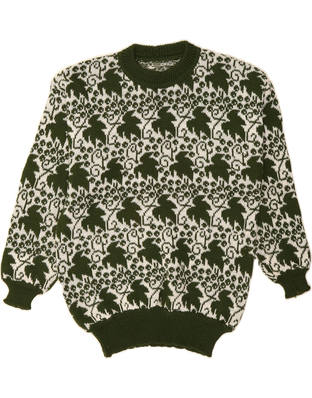 VINTAGE Mens Abstract Pattern Crew Neck Jumper Sweater Medium Green Vintage Vintage and Second-Hand Vintage from Messina Hembry 