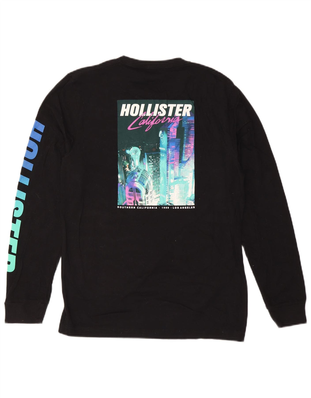 HOLLISTER Womens Graphic Top Langarm UK 10 Small Schwarz Baumwolle