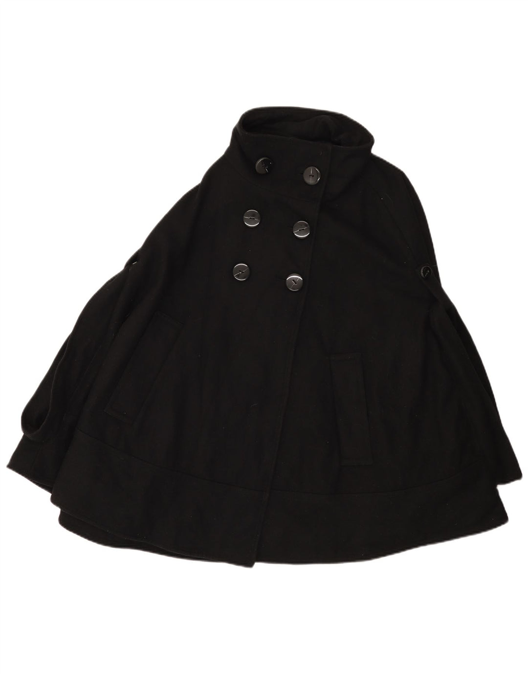 Zara Damen Zweireihiger Cape-Mantel UK 16 Large Schwarz