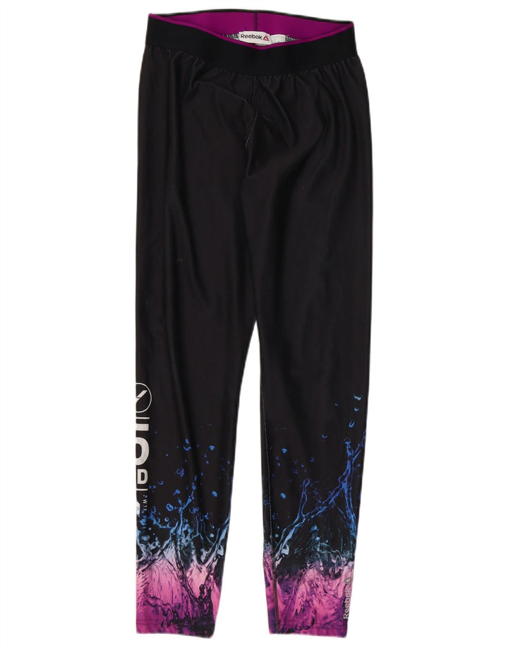 Reebok Womens Graphic Leggings UK 12/14 Medium Schwarz Colourblock