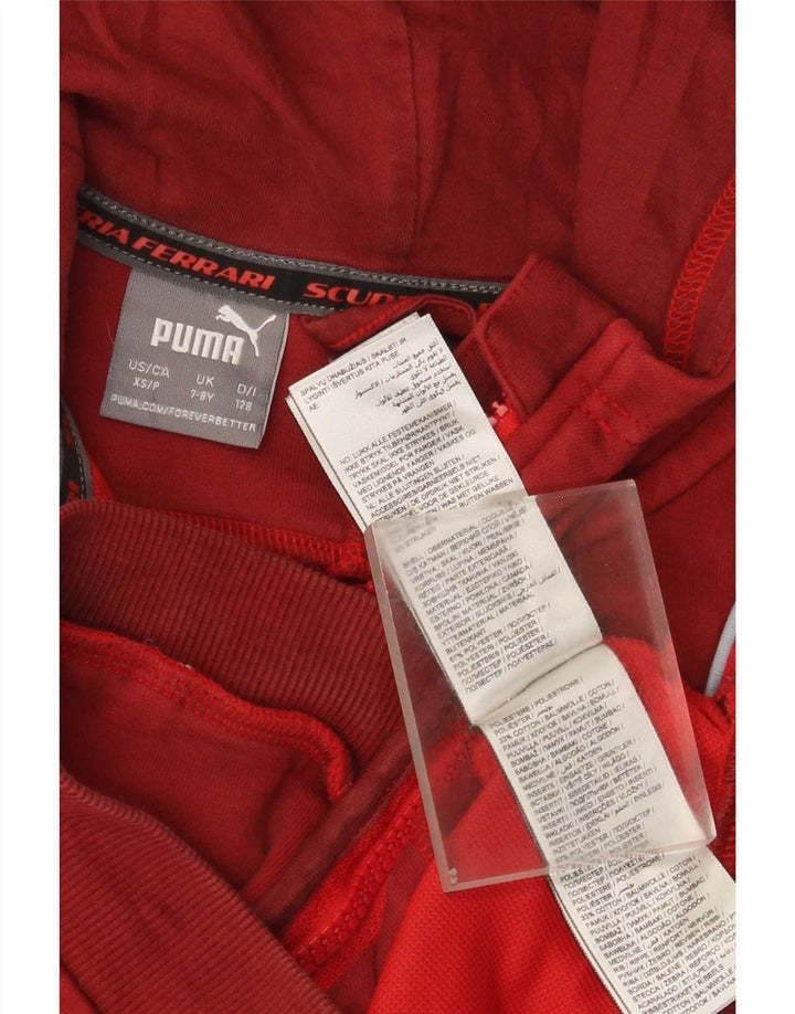 Puma Jungen-Ferrari-Kapuzenpullover mit Reißverschluss, 7–8 Jahre, rotes Farbblock-Polyester