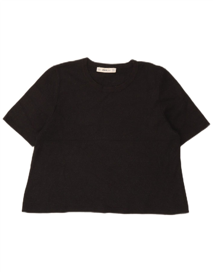 Zara Damen Crop T-Shirt Top UK 12 Medium Schwarz