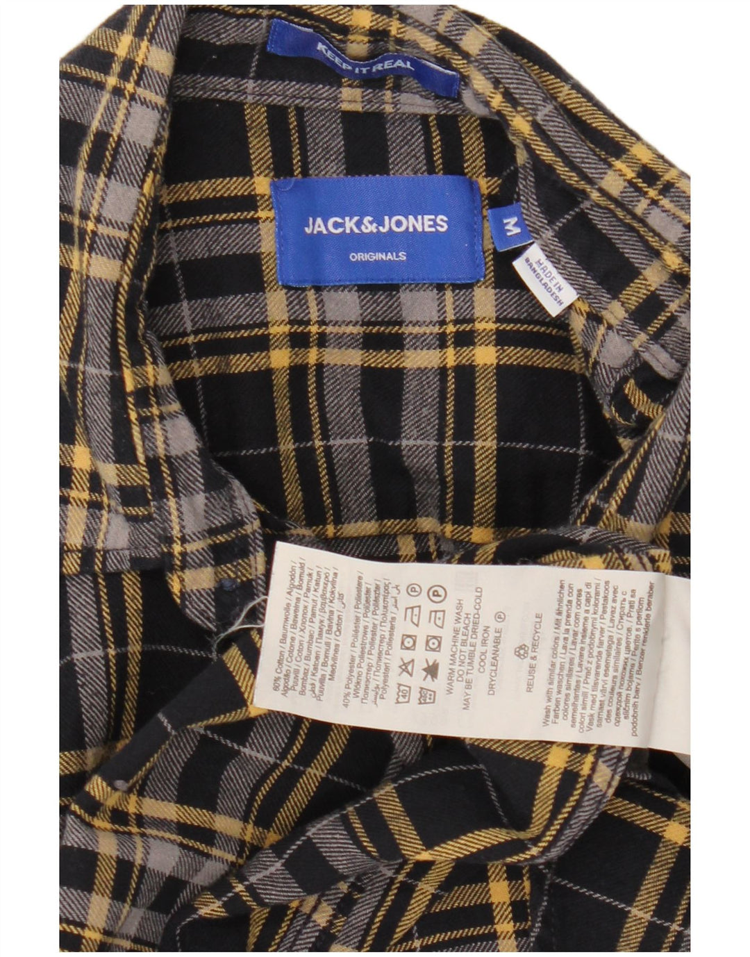 Jack & Jones Herren-Flanellhemd, mittelschwarz, kariert, Baumwolle