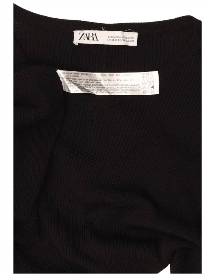 ZARA Damen Langarm-Maxikleid UK 12 Mittelschwarze Viskose