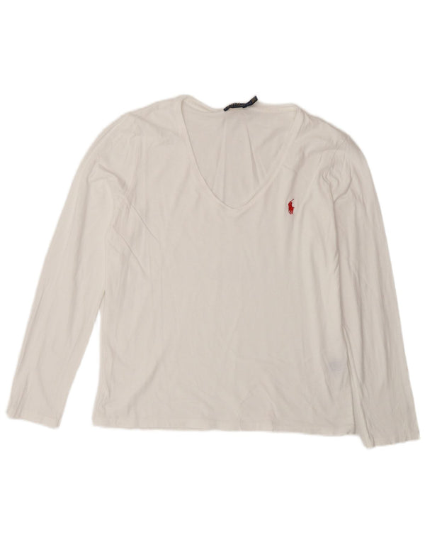Polo Ralph Lauren Damen Top Langarm UK 14 Large Weiße Baumwolle