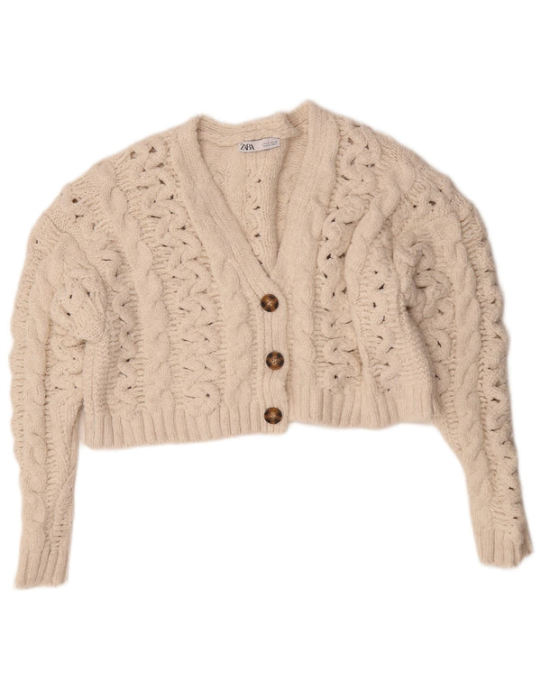 Zara Womens Crop Oversized Cardigan Sweater UK 10 Small White Acrylic