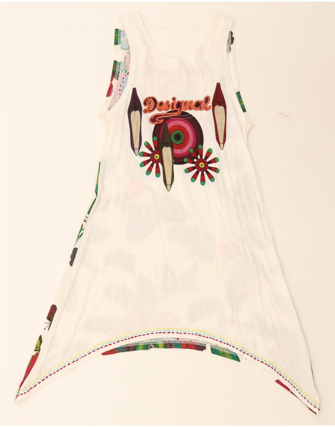 DESIGUAL Womens Sleeveless Tunic Top UK 12 Medium White Floral Vintage Desigual and Second-Hand Desigual from Messina Hembry 