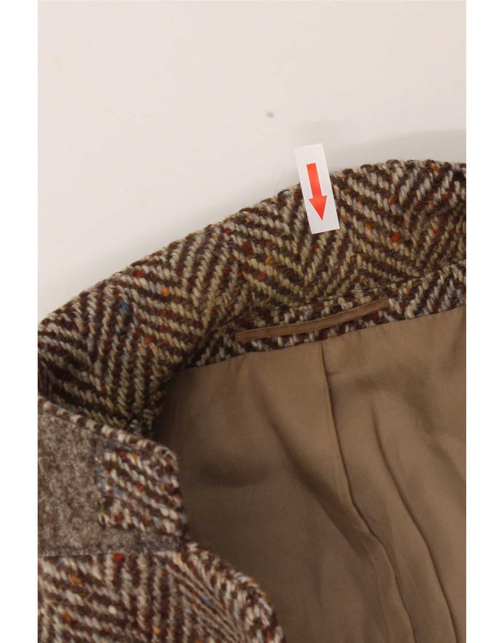 Vintage Herren 2-Knopf-Blazerjacke UK 38 Mittelbraun mit Fischgrätenmuster