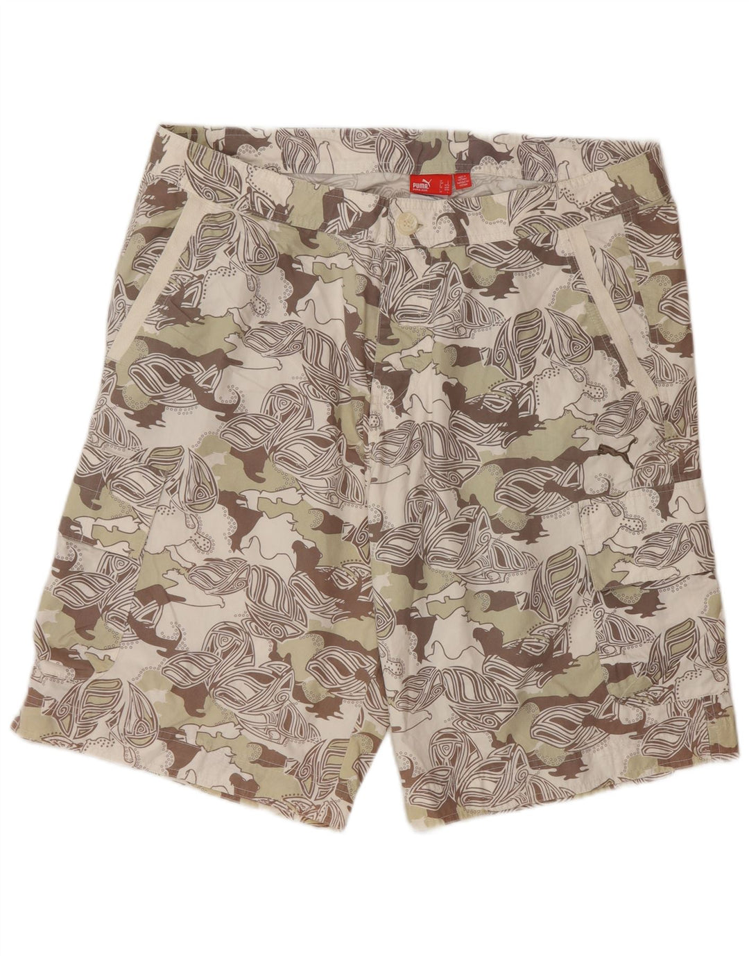 Puma Herren-Cargoshorts mit abstraktem Muster, groß, W36, Beige, Camouflage, modern