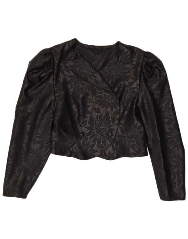 Vintage Damen Zweireihige Bolerojacke UK 8 Small Schwarz geblümt