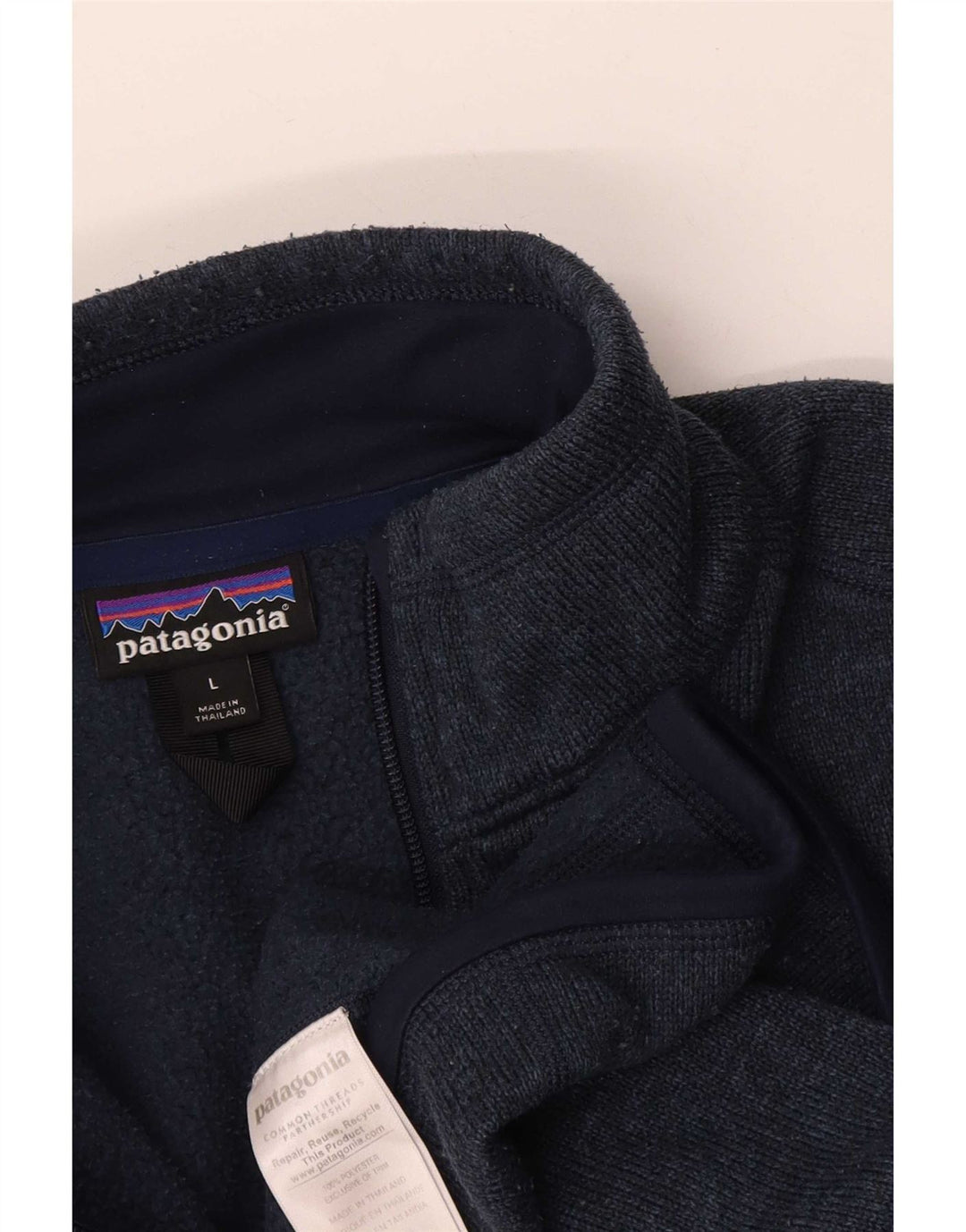 Patagonia Herren-Sweatshirt mit Reißverschluss am Hals, groß, marineblaues Polyester