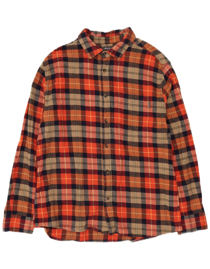 Eddie Bauer Herren Flanellhemd XL Orange kariert Baumwolle