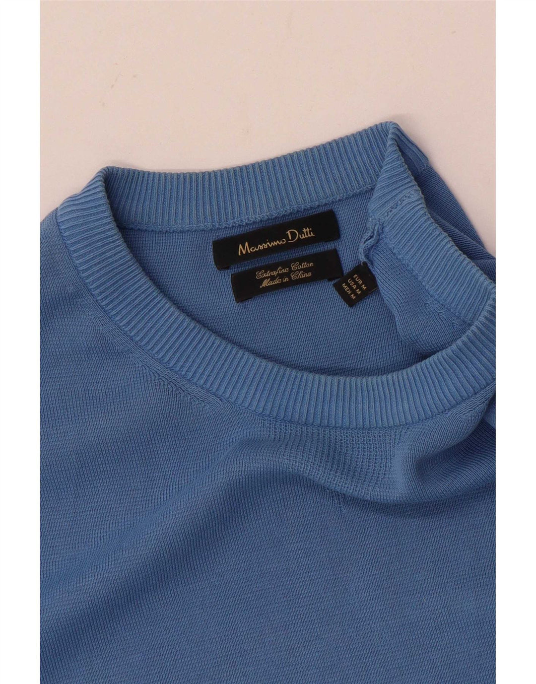 Massimo Dutti Herren-Pullover mit Rundhalsausschnitt, mittelblaue Baumwolle
