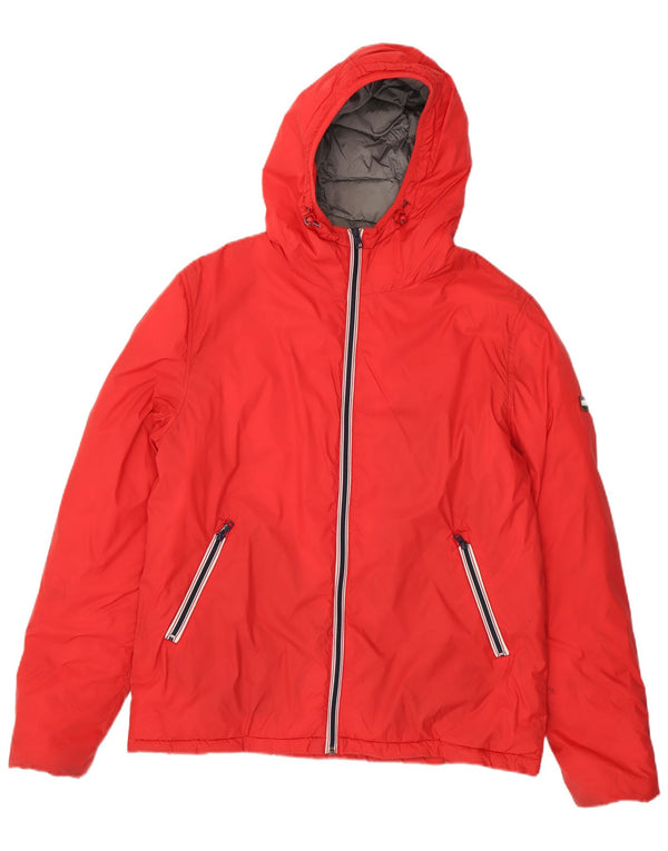 Tommy Hilfiger wattierte Herrenjacke mit Kapuze, UK 40, großes rotes Nylon
