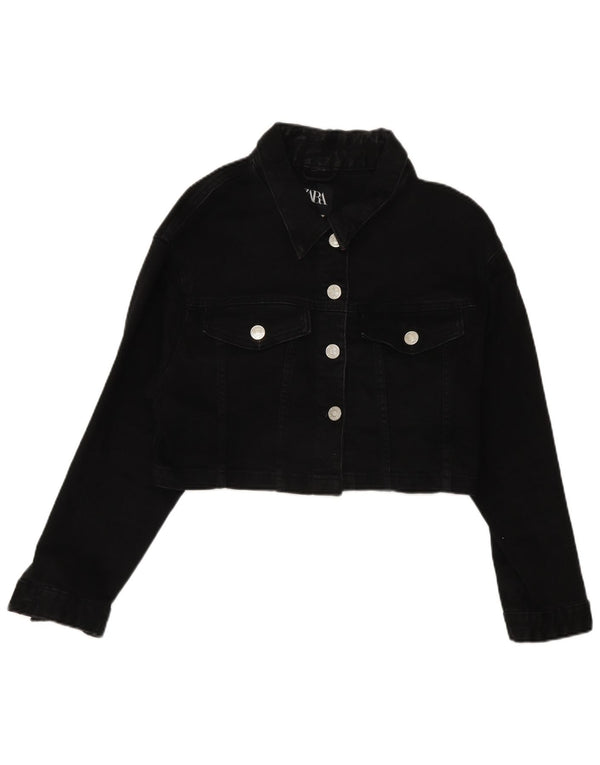 Zara Damen Crop Übergroße Jeansjacke UK 14 Medium Schwarz