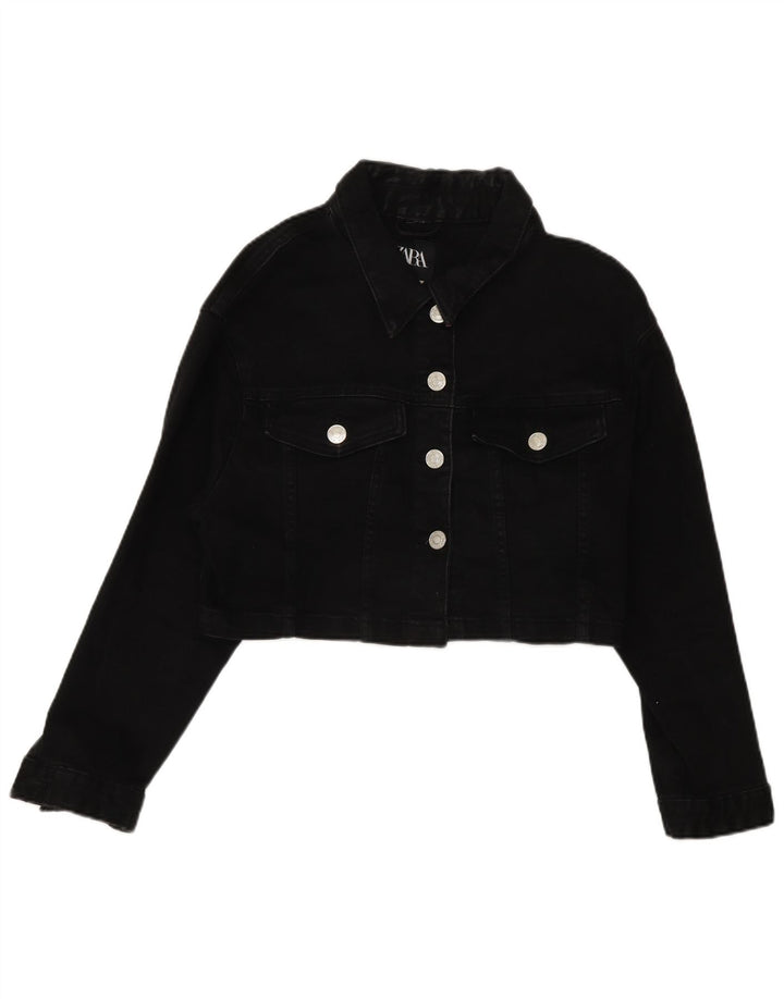 Zara Damen Crop Übergroße Jeansjacke UK 14 Medium Schwarz