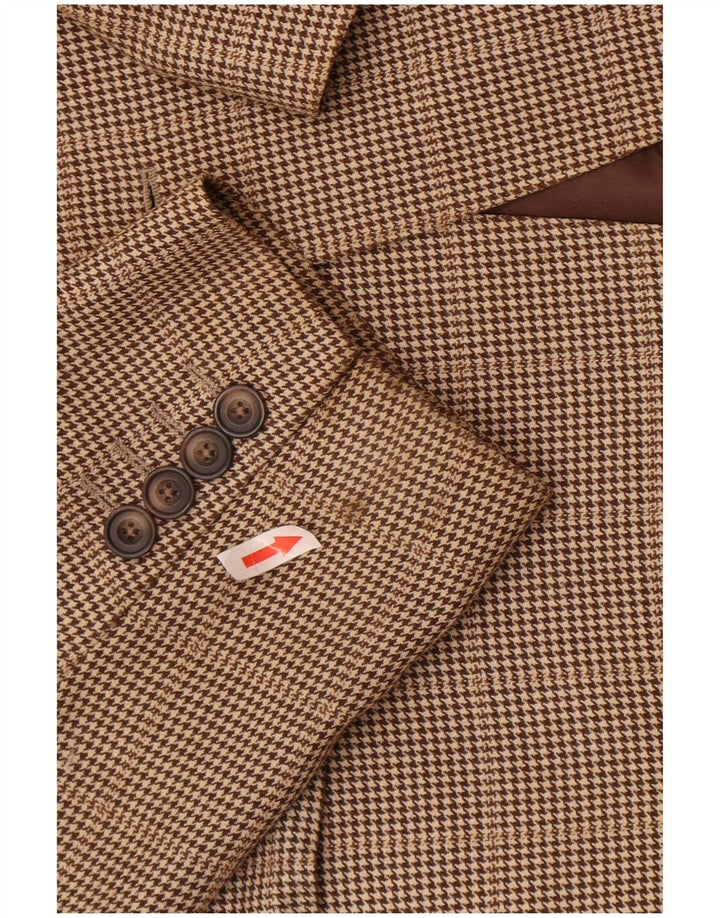 Aquascutum Herren-Blazer mit 2 Knöpfen, UK 42, XL, braune Wolle mit Hahnentrittmuster