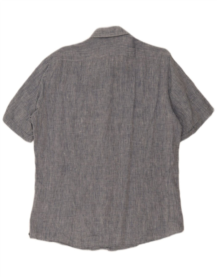 Hugo Boss Herren-Kurzarmhemd, groß, blaue Baumwolle