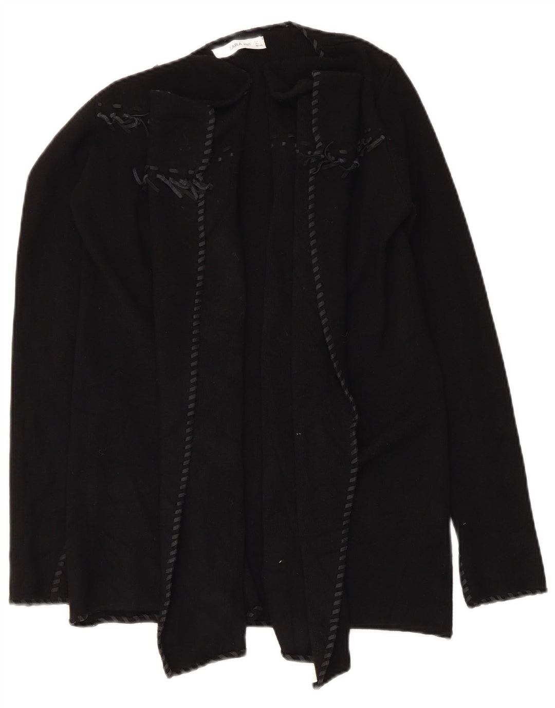 Zara Damen Asymmetrischer offener Cardigan-Pullover UK 10 Small Schwarz Polyester