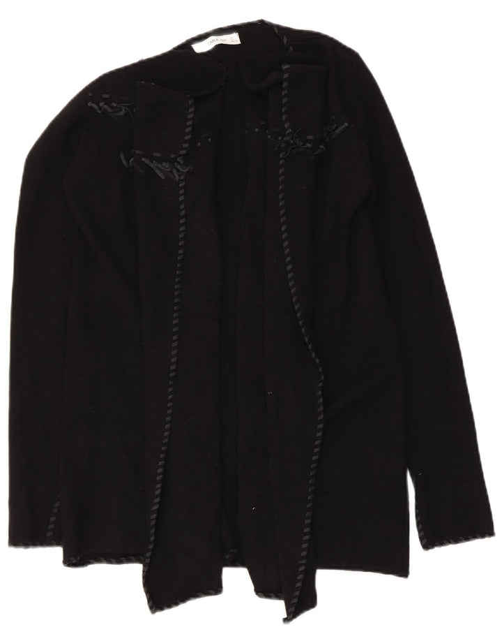 Zara Damen Asymmetrischer offener Cardigan-Pullover UK 10 Small Schwarz Polyester