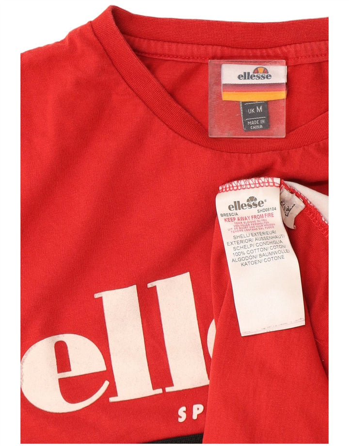 Ellesse Herren Grafik-T-Shirt-Oberteil aus mittelroter Colourblock-Baumwolle