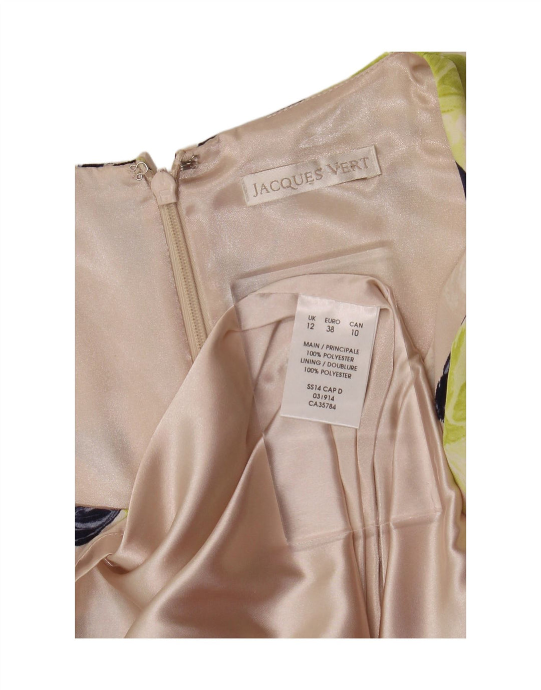 JACQUES VERT Kurzärmliges Etuikleid für Damen UK 12 Mittelbeige mit Blumenmuster