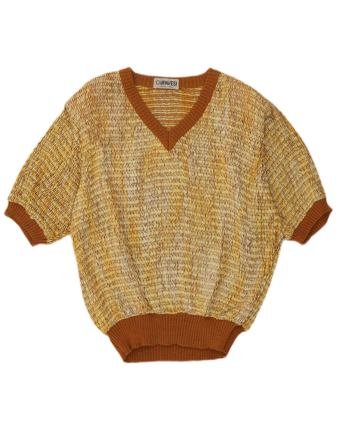 Vintage Damen Kurzarm V-Ausschnitt Pullover Pullover IT 44 Mittelgelb