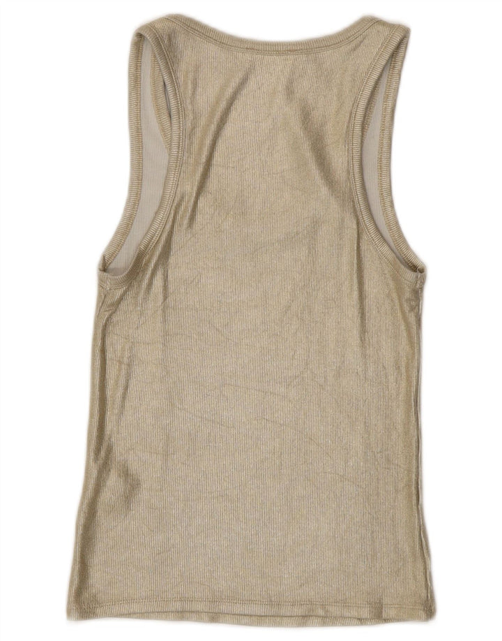 Zara Damen Weste Top UK 12 Medium Gold Viskose