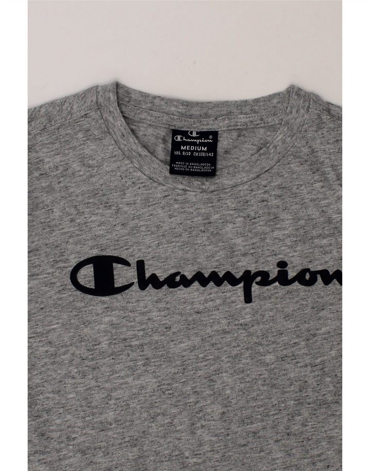 CHAMPION Boys Graphic Top Long Sleeve 9-10 Years Medium Grey Cotton Vintage Champion and Second-Hand Champion from Messina Hembry 