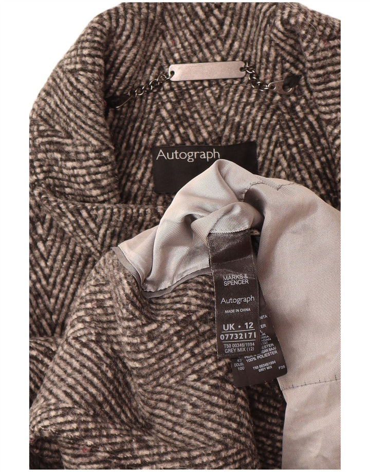 Marks & Spencer Womens Autograph Overcoat UK 12 Mittelgrauer Fischgrätenmuster