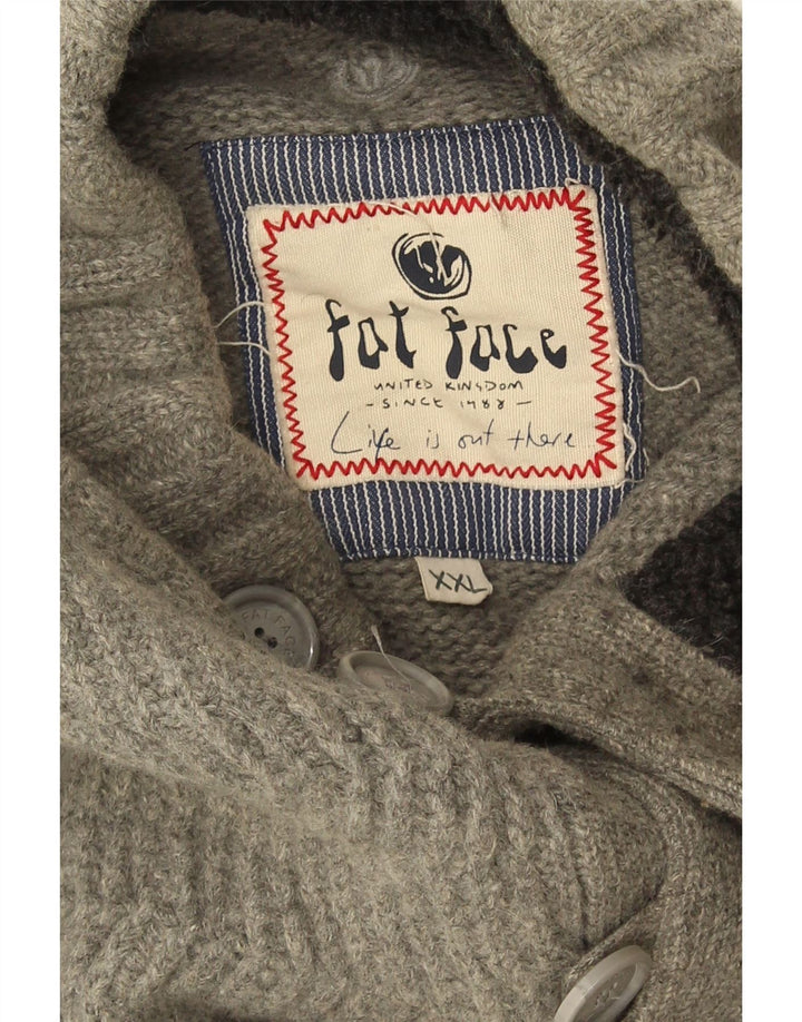 FAT FACE Herren-Pullover mit Knopfkragen, 2XL, graue Wolle mit Fischgrätenmuster