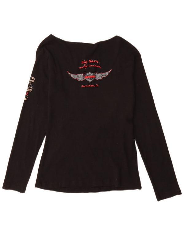 Harley Davidson Womens Graphic Top Langarm UK 18 XL Schwarz Baumwolle