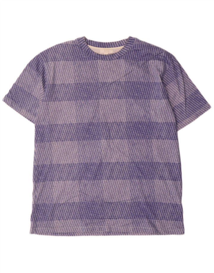 Cos Herren-T-Shirt-Oberteil aus mittelblau karierter Baumwolle