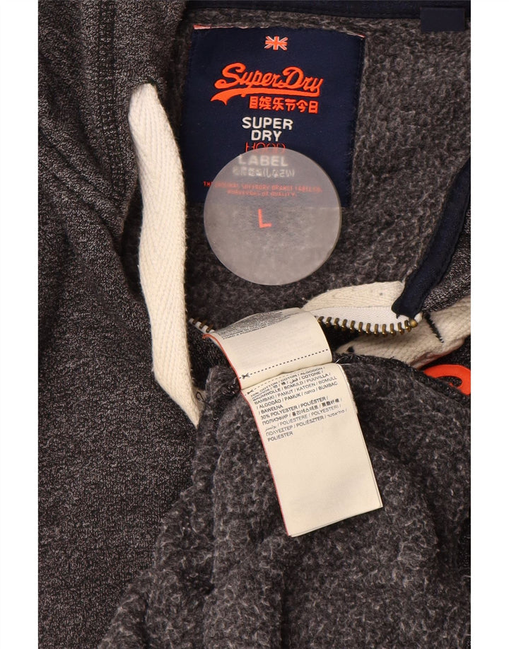 Superdry Herren-Kapuzenpullover mit grafischem Reißverschluss, groß, grau gefleckte Baumwolle