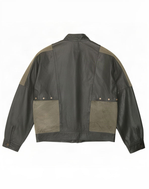 Maxime Herren Lederjacke IT 56 3XL Khaki Farbblock