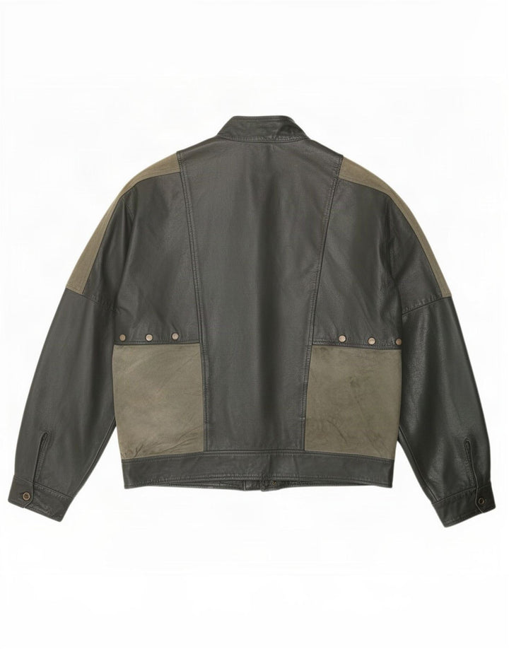 Maxime Herren Lederjacke IT 56 3XL Khaki Farbblock