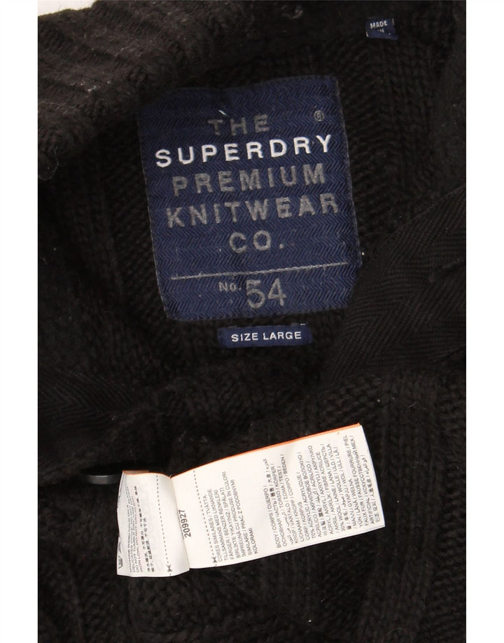 Superdry Herren-Pullover mit Knopfkragen, groß, aus schwarzem Acryl